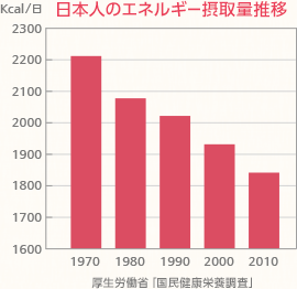 日本人のエネルギー摂取量推移 厚生労働省「国民健康栄養調査」